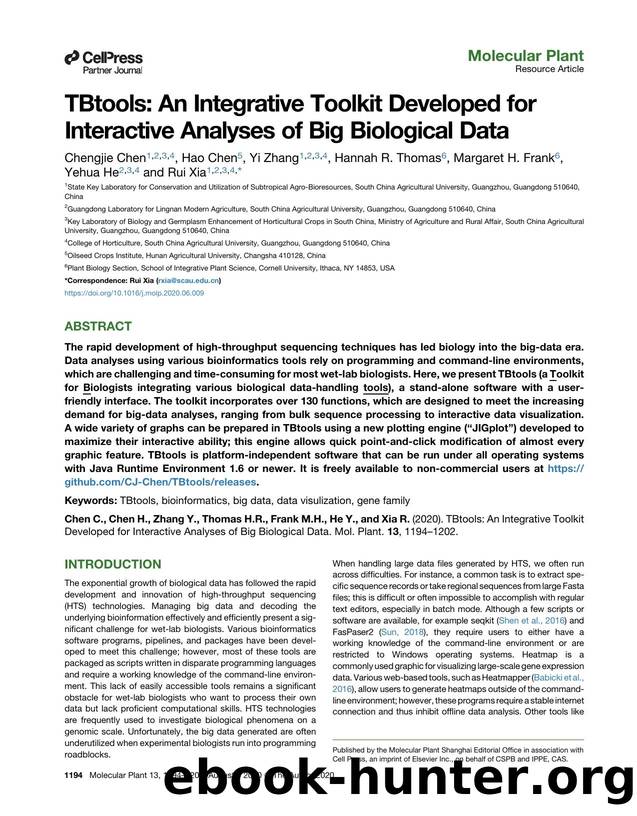 TBtools: An Integrative Toolkit Developed for Interactive Analyses of Big Biological Data by Chengjie Chen & Hao Chen & Yi Zhang & Hannah R. Thomas & Margaret H. Frank & Yehua He & Rui Xia