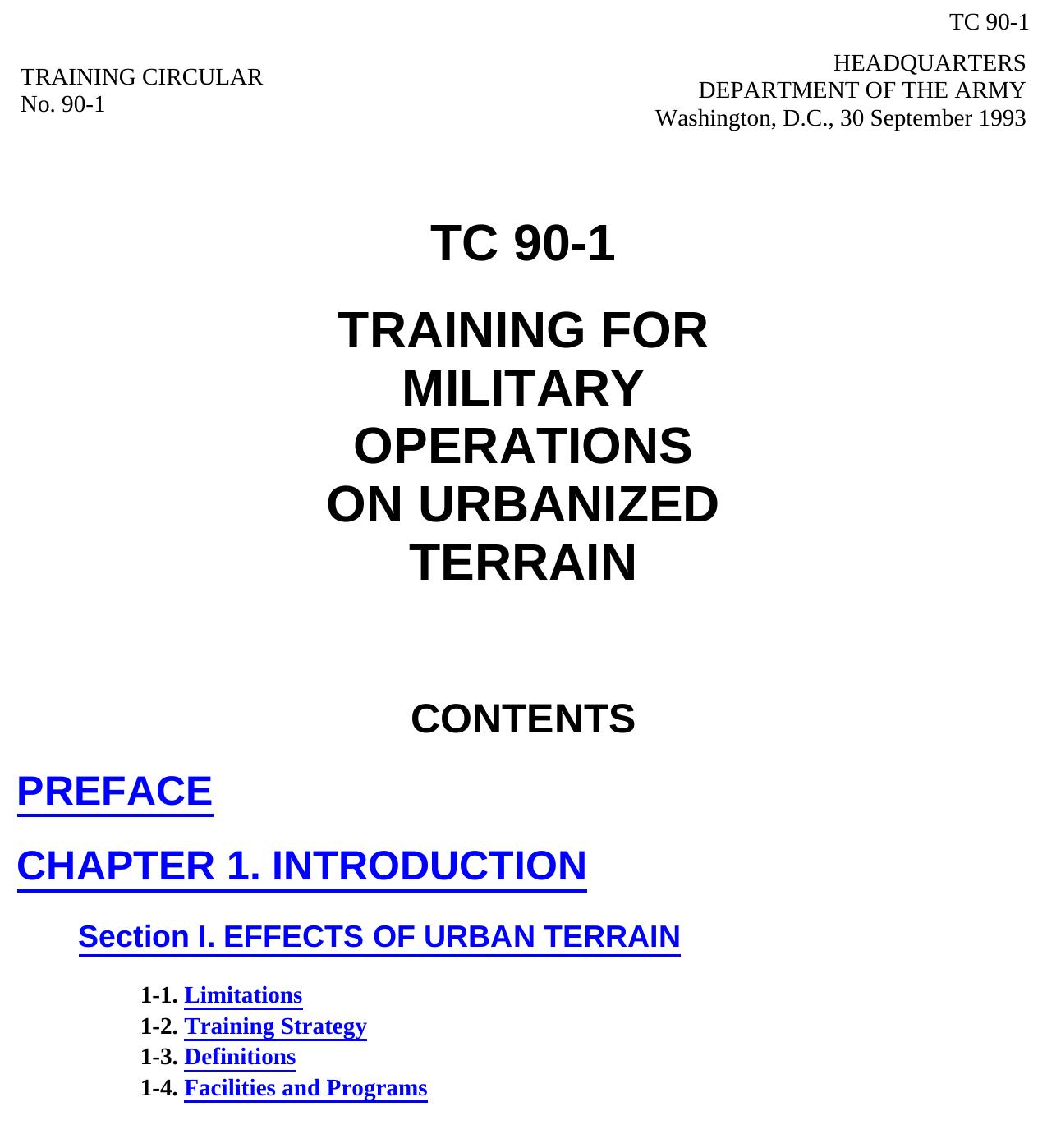 TC 90-1 Training for Military Ops on Urban Terrain by Unknown
