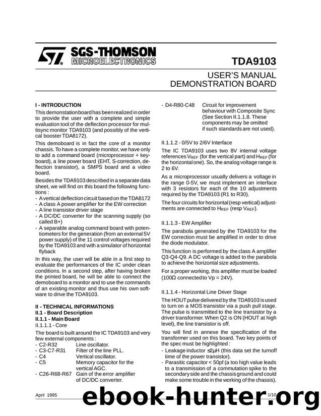 TDA9103 USER'S MANUAL DEMONSTRATION BOARD by SGS-THOMSON Microelectronics