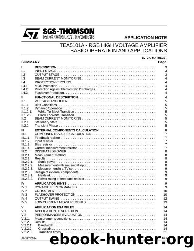 TEA5101A-RGB HIGH VOLTAGE AMPLIFIER BASIC OPERATION AND APPLICATIONS by SGS-THOMSON Microelectronics