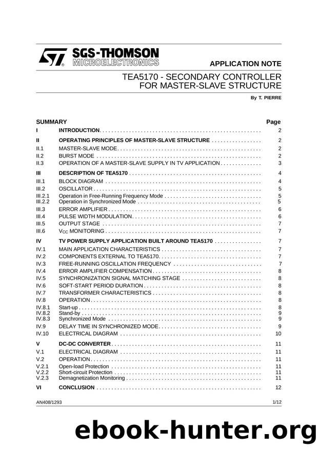 TEA5170 - SECONDARY CONTROLLER FOR MASTER-SLAVE STRUCTURE by SGS-THOMSON Microelectronics