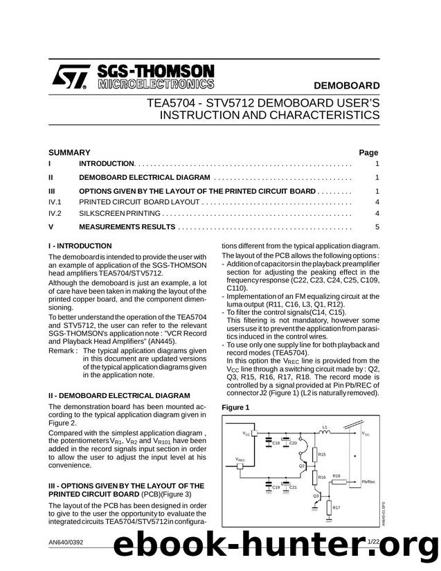 TEA5704-STV5712 DEMOBOARD USER'S INSTRUCTION AND CHARACTERISTICS by SGS-THOMSON Microelectronics