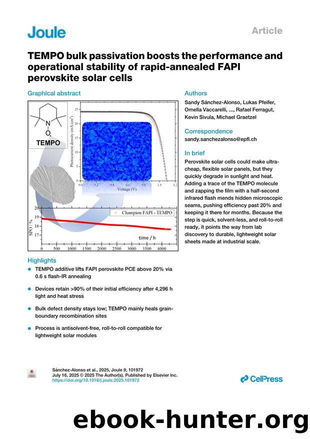 TEMPO bulk passivation boosts the performance and operational stability of rapid-annealed FAPI perovskite solar cells by unknow