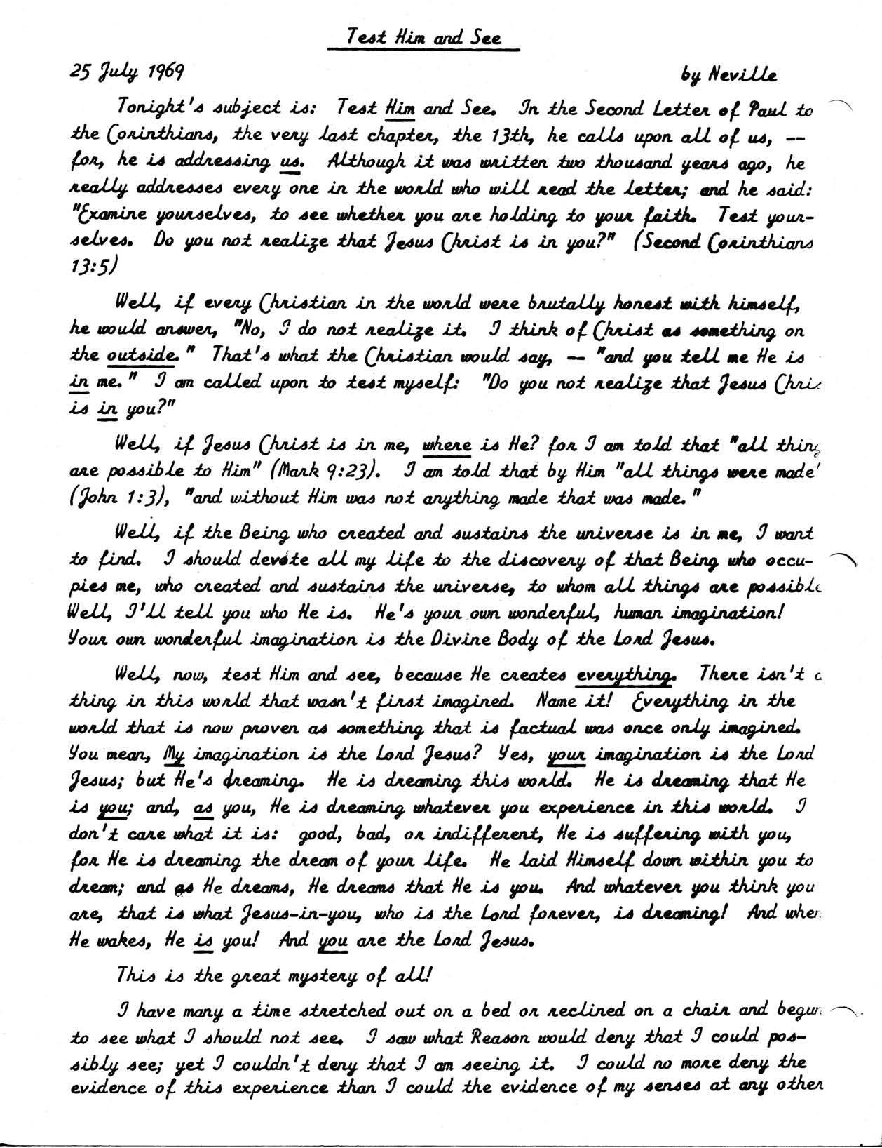TEST HIM AND SEE by Neville Goddard