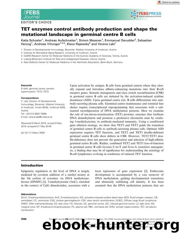 TET enzymes control antibody production and shape the mutational landscape in germinal centre B cells by Unknown