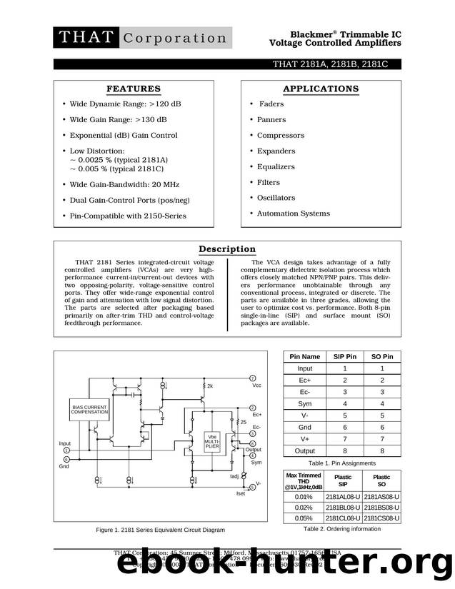 THAT Corporation 2181 Series Datasheet by Unknown