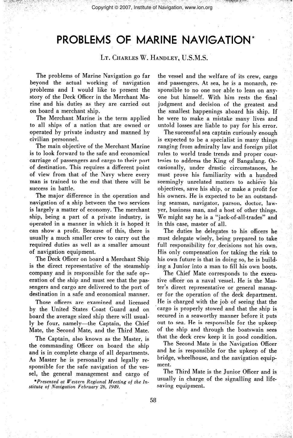 THE ACCURACY OF OBSERVATIONS MADE WITH MARINE SEXTANTS by CHARLES H. SMILEY