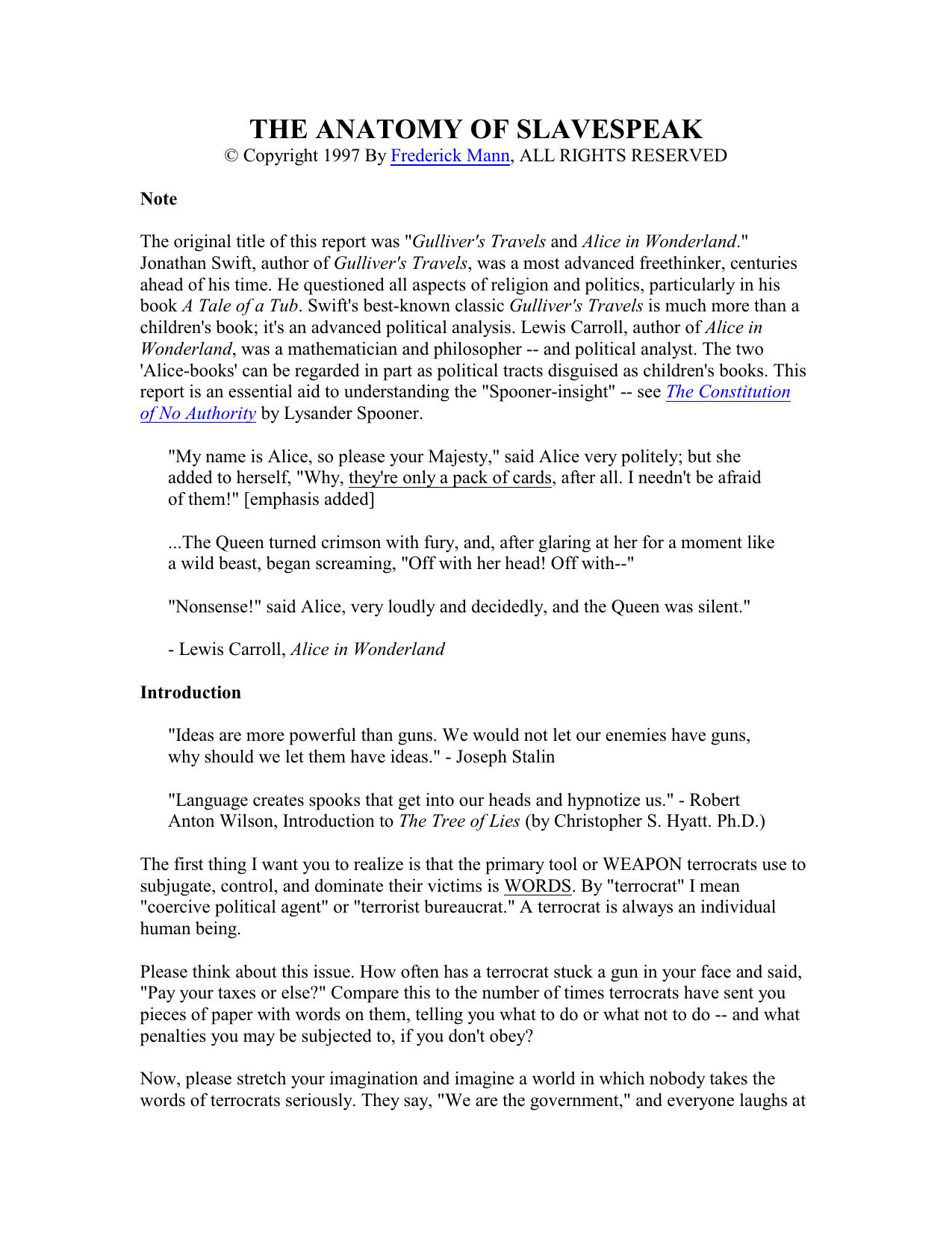 THE ANATOMY OF SLAVESPEAK by cp