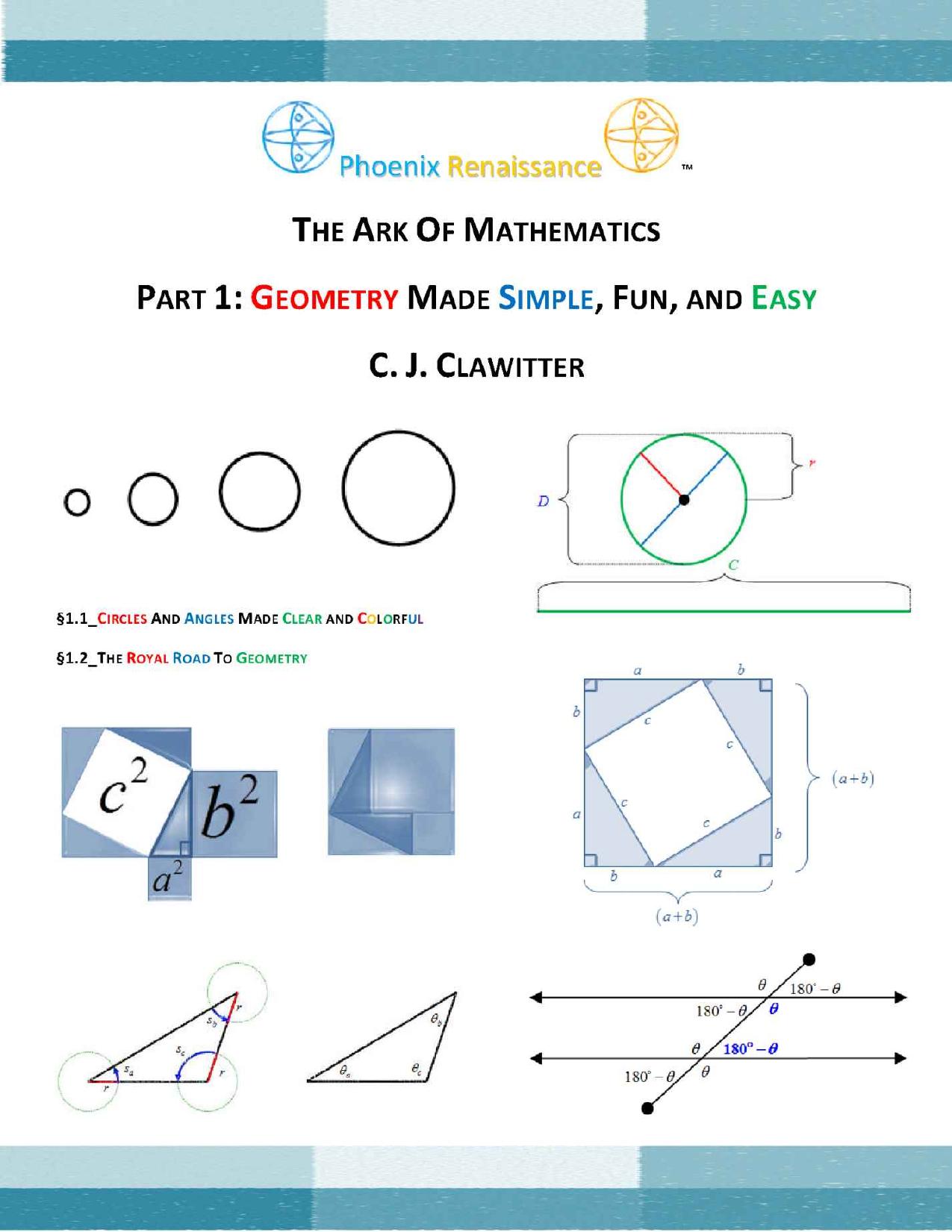 THE ARK OF MATHEMATICS PART 1: GEOMETRY MADE SIMPLE, FUN, AND EASY by Chad Clawitter