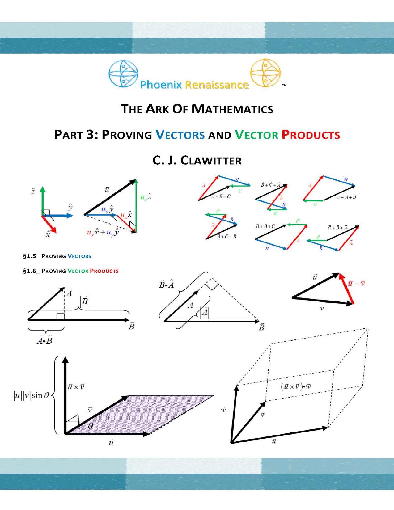 THE ARK OF MATHEMATICS PART 3: PROVING VECTORS AND VECTOR PRODUCTS by Chad Clawitter