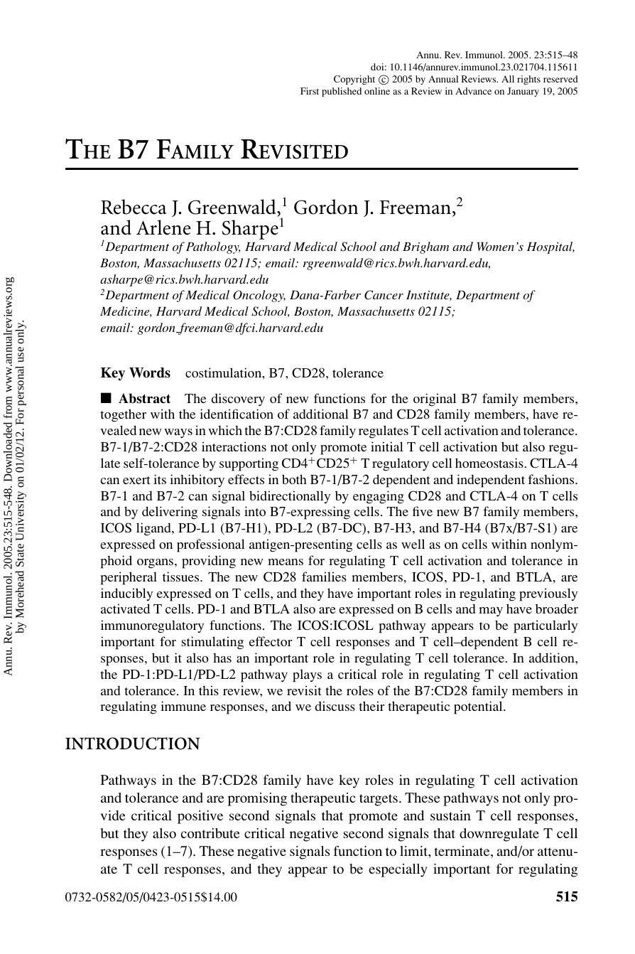 THE B7 FAMILY REVISITED by Rebecca J. Greenwald 1 Gordon J. Freeman 2 & Arlene H. Sharpe1