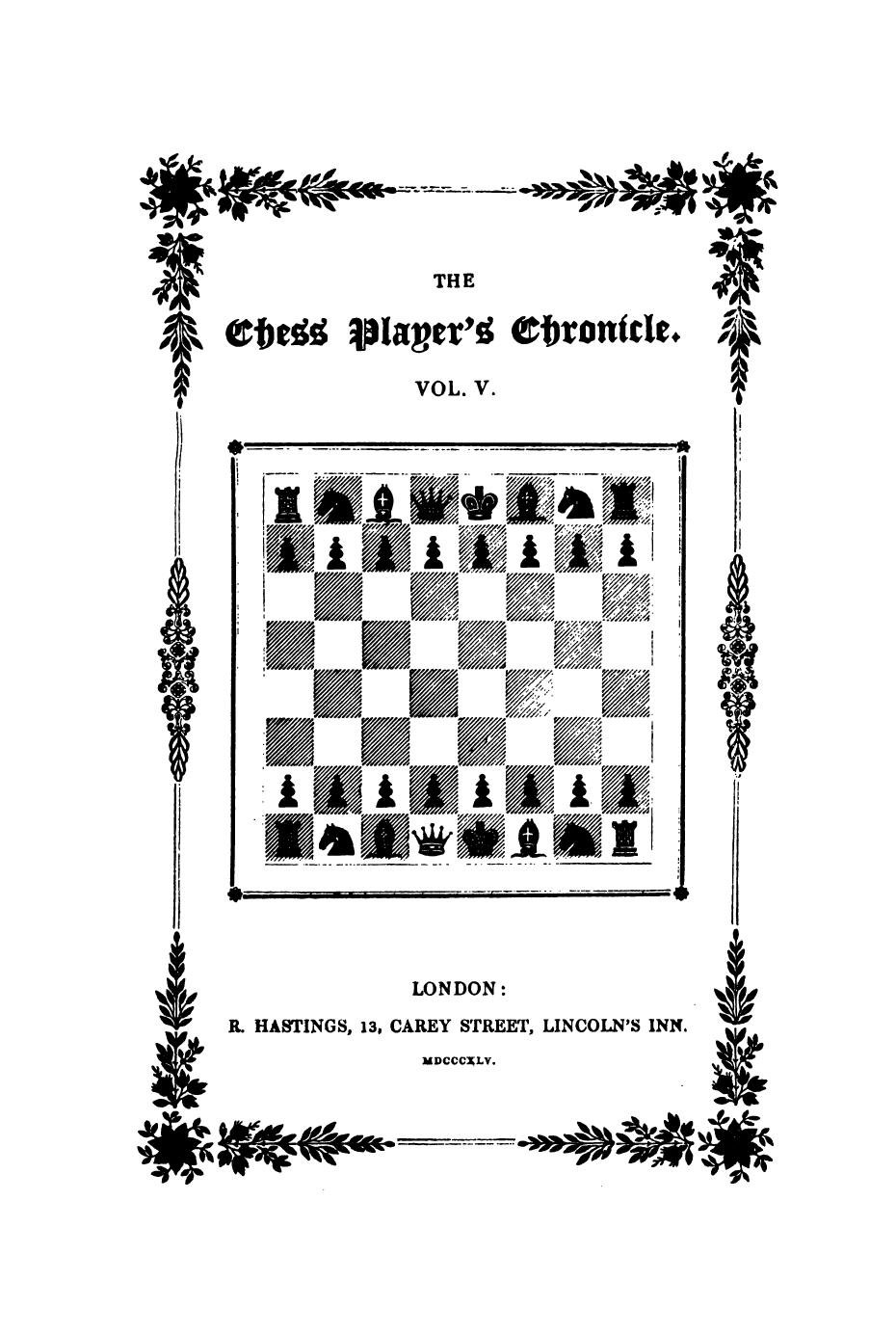 THE CHESS PLAYER'S CHRONICLE by MR. A. ANDERSSEN OF BERSLAN