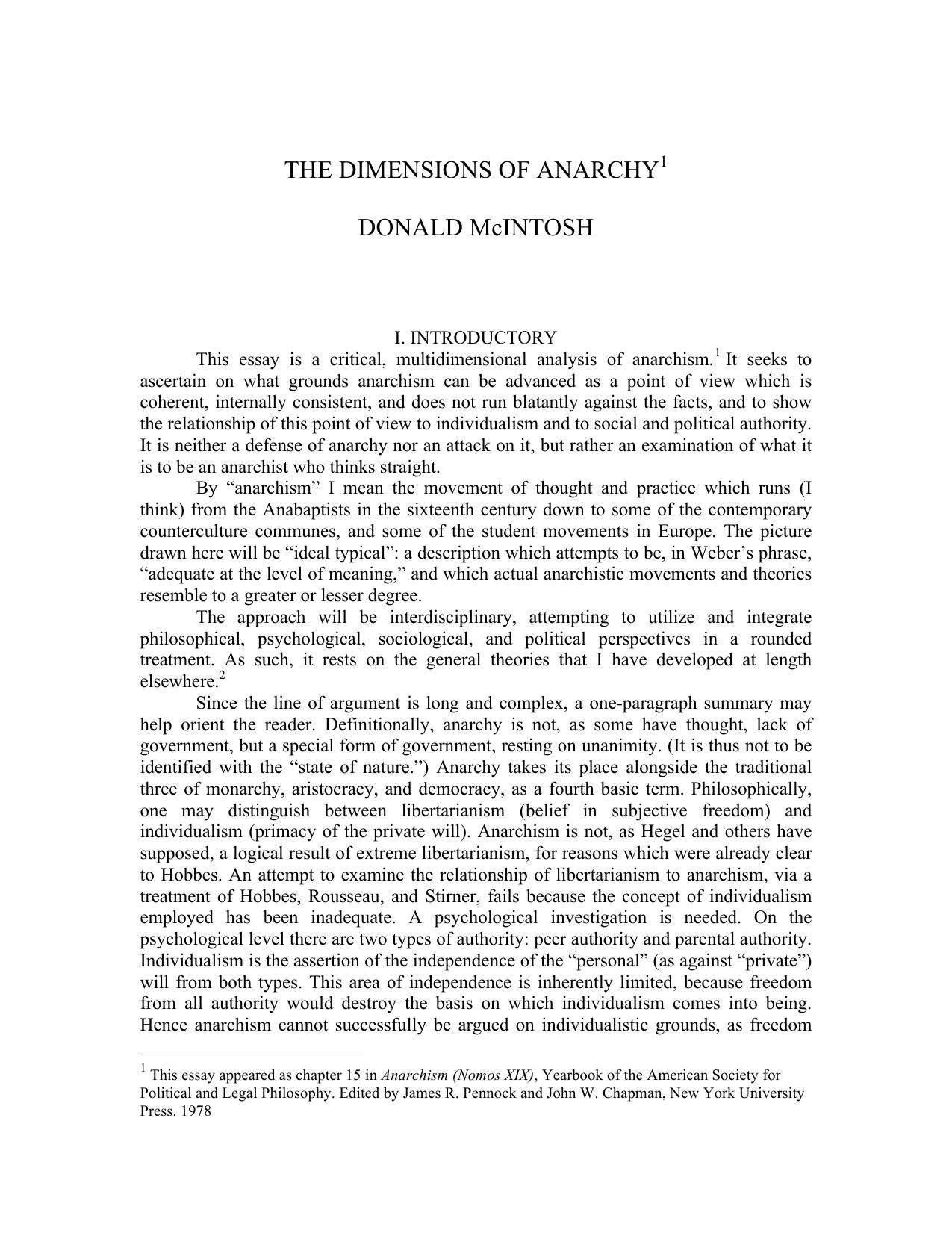 THE DIMENSIONS OF ANARCHY by Donald McIntosh