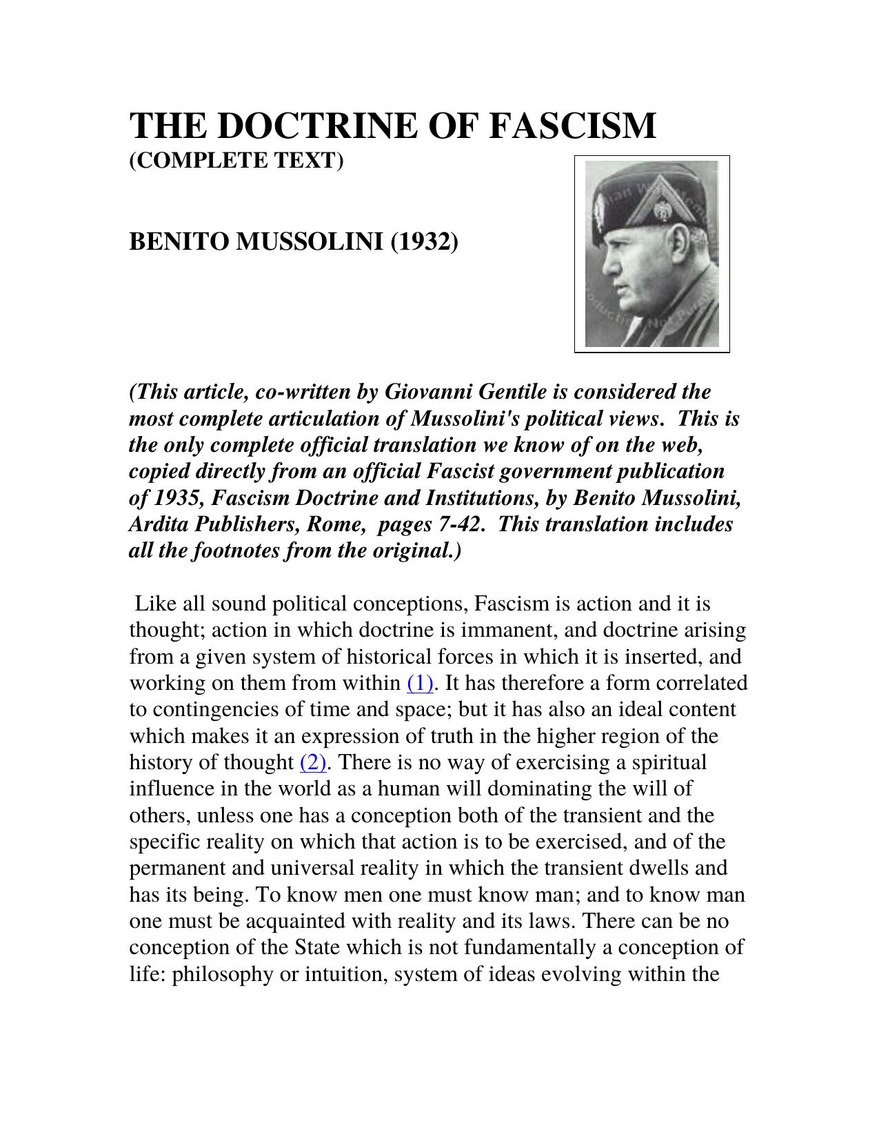 THE DOCTRINE OF FASCISM (COMPLETE TEXT) by Brad Carter