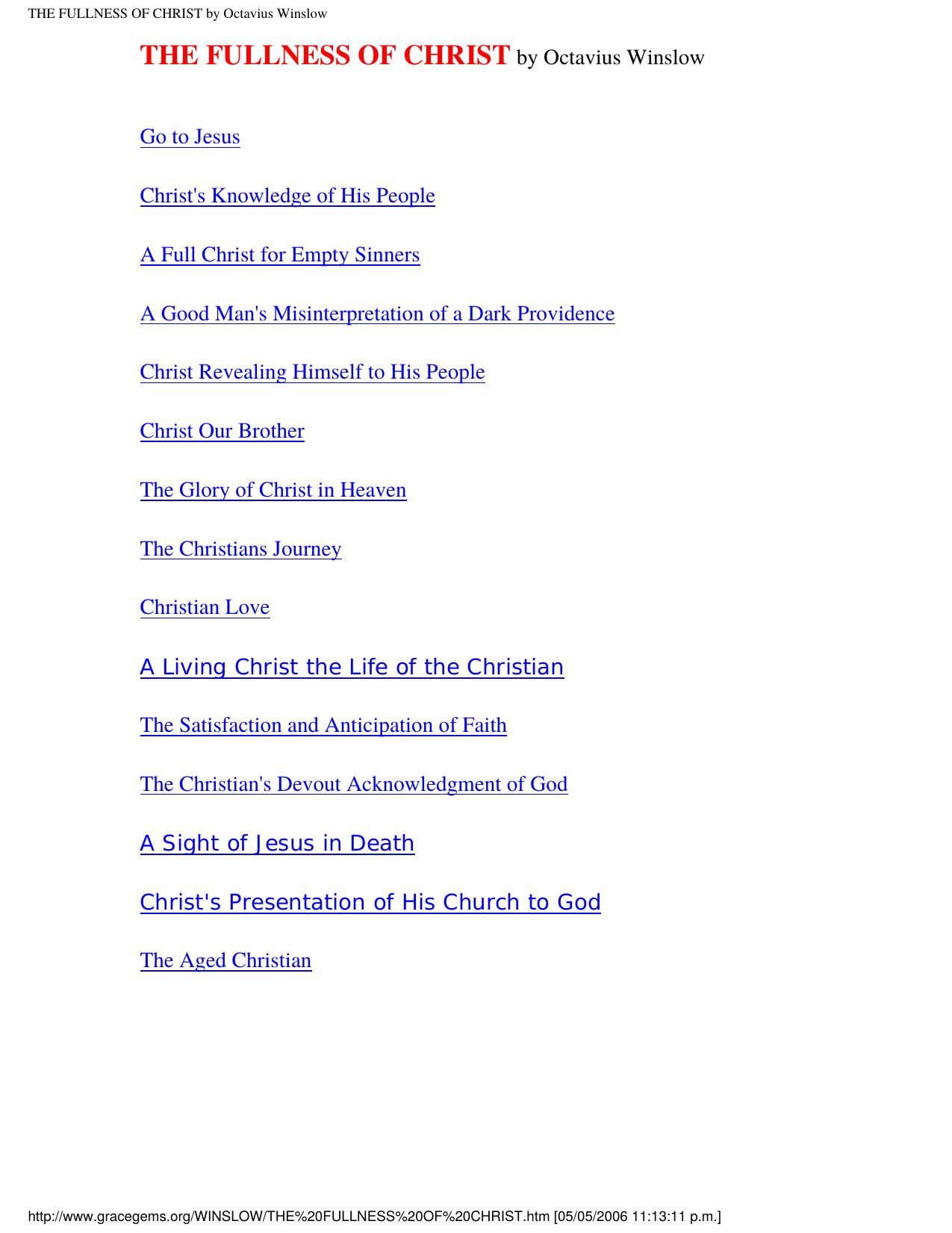 THE FULLNESS OF CHRIST by Octavius Winslow by Fullness of Christ (b)