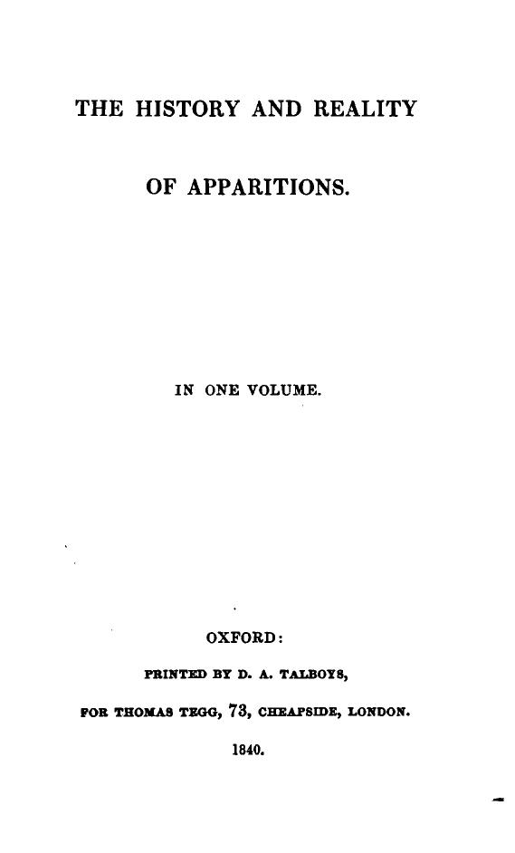 THE HISTORY AND REALITY OF APPARITIONS by defoe daniel