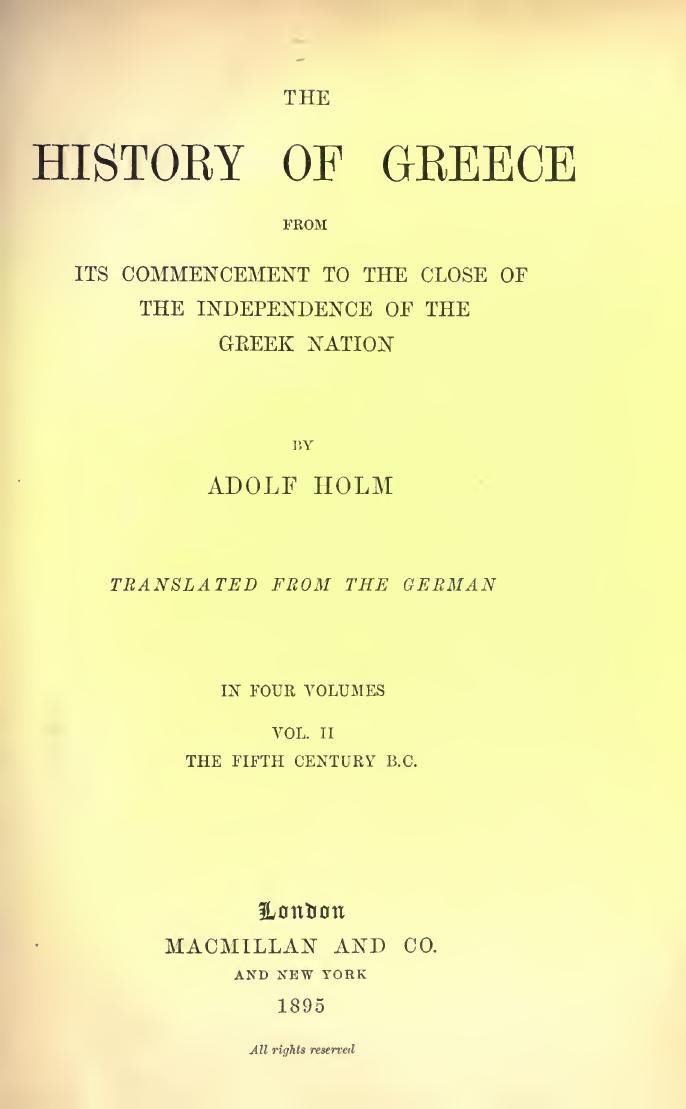 THE HISTORY OF GREECE by ADOLF HOLM