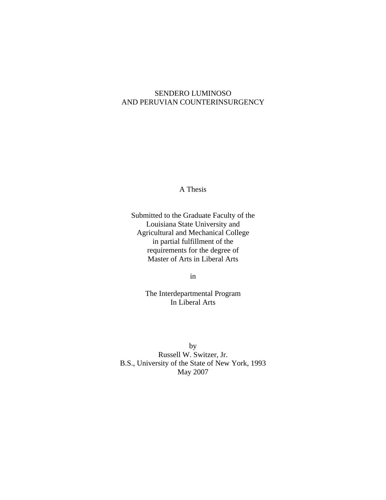 THE HISTORY OF SENDERO LUMINOSO by Russ Switzer