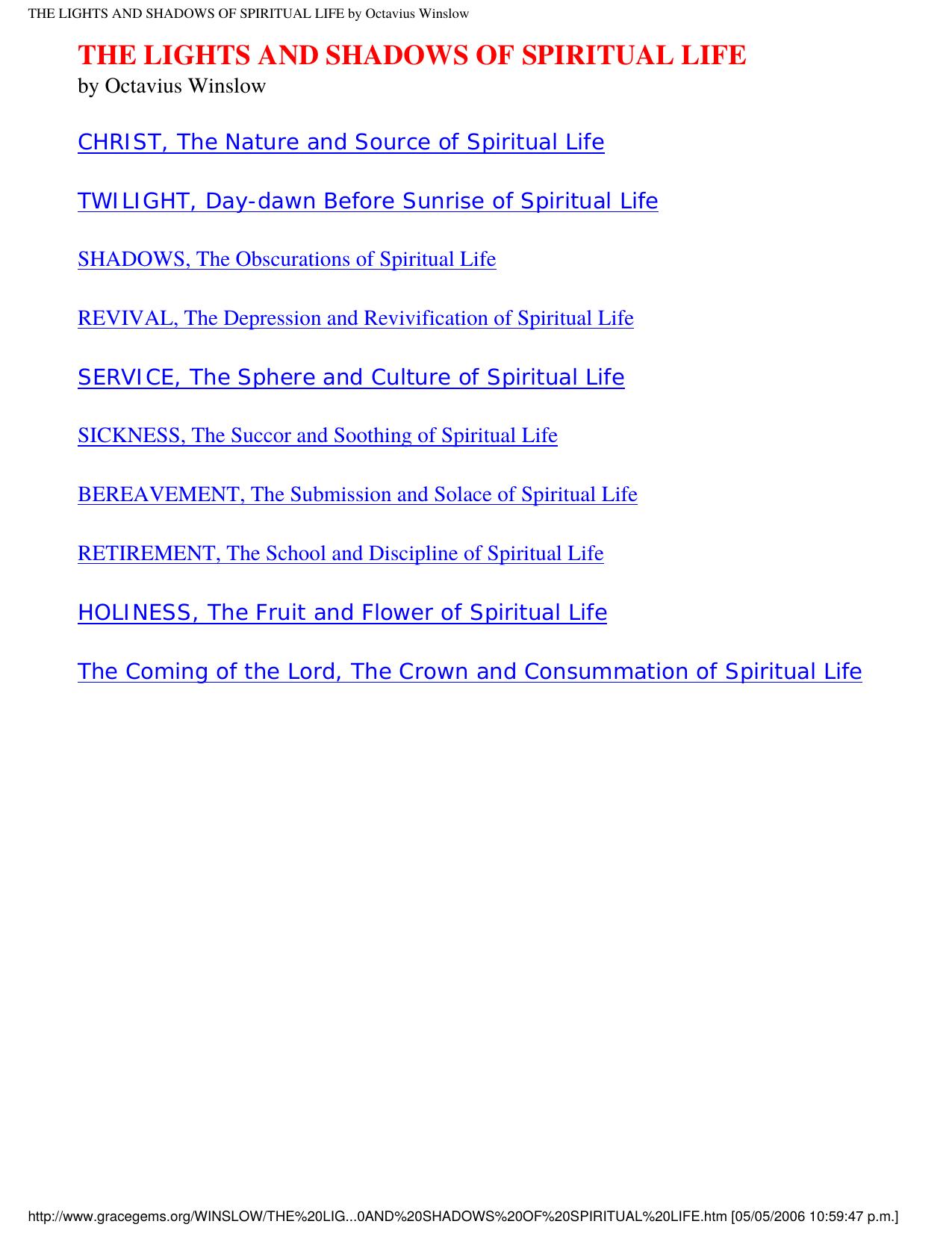 THE LIGHTS AND SHADOWS OF SPIRITUAL LIFE by Octavius Winslow by Lights & Shadows of Spiritual Life (b)