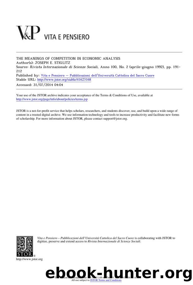 THE MEANINGS OF COMPETITION IN ECONOMIC ANALYSIS by THE MEANINGS OF COMPETITION IN ECONOMIC ANALYSIS
