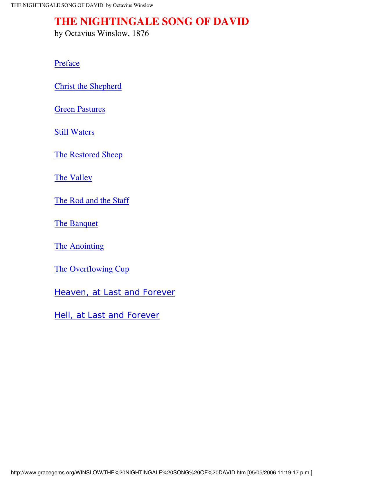 THE NIGHTINGALE SONG OF DAVID by Octavius Winslow by The Nightingale Song of David (b)