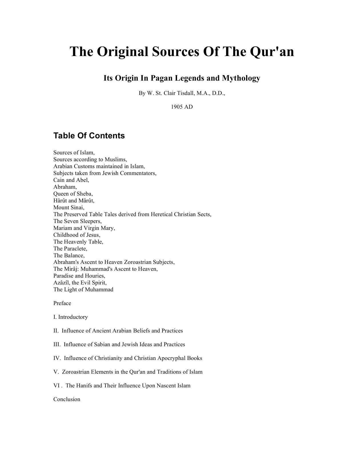 THE ORIGINAL SOURCES OF THE QURAN by Unknown