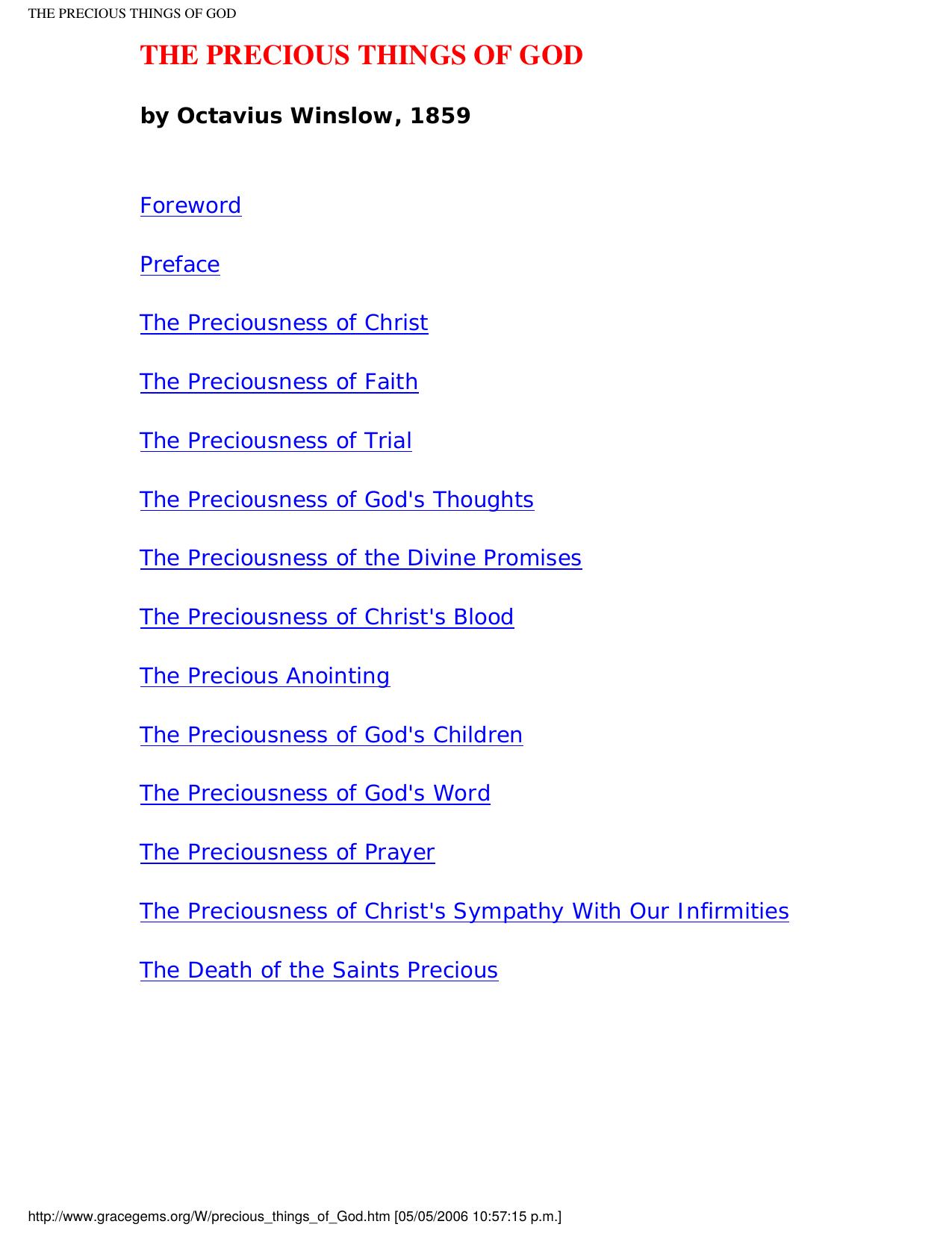 THE PRECIOUS THINGS OF GOD by Precious things of God (b)