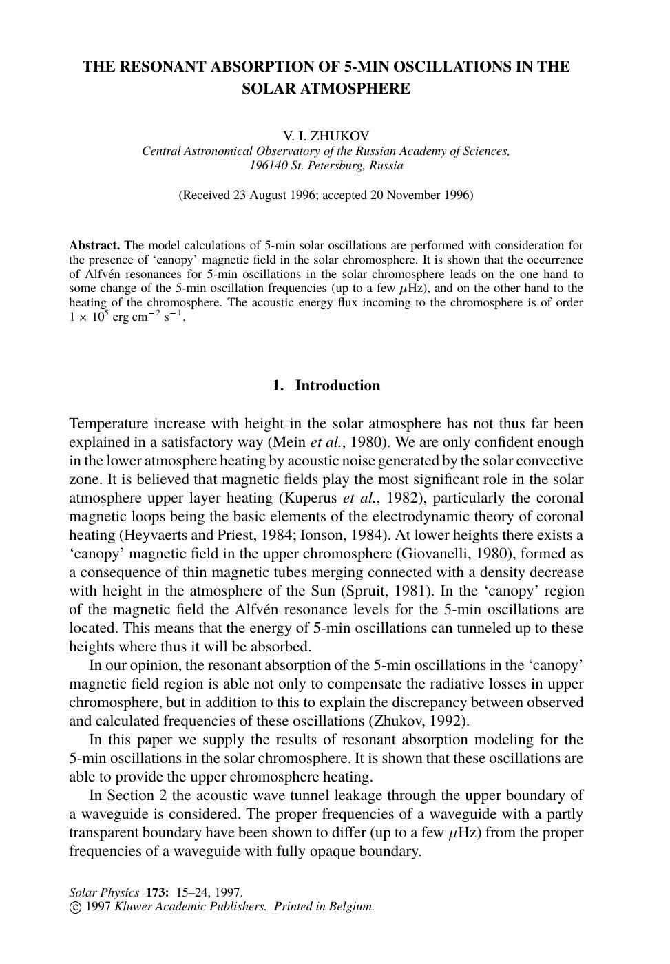 THE RESONANT ABSORPTION OF 5-MIN OSCILLATIONS IN THE SOLAR ATMOSPHERE by Unknown