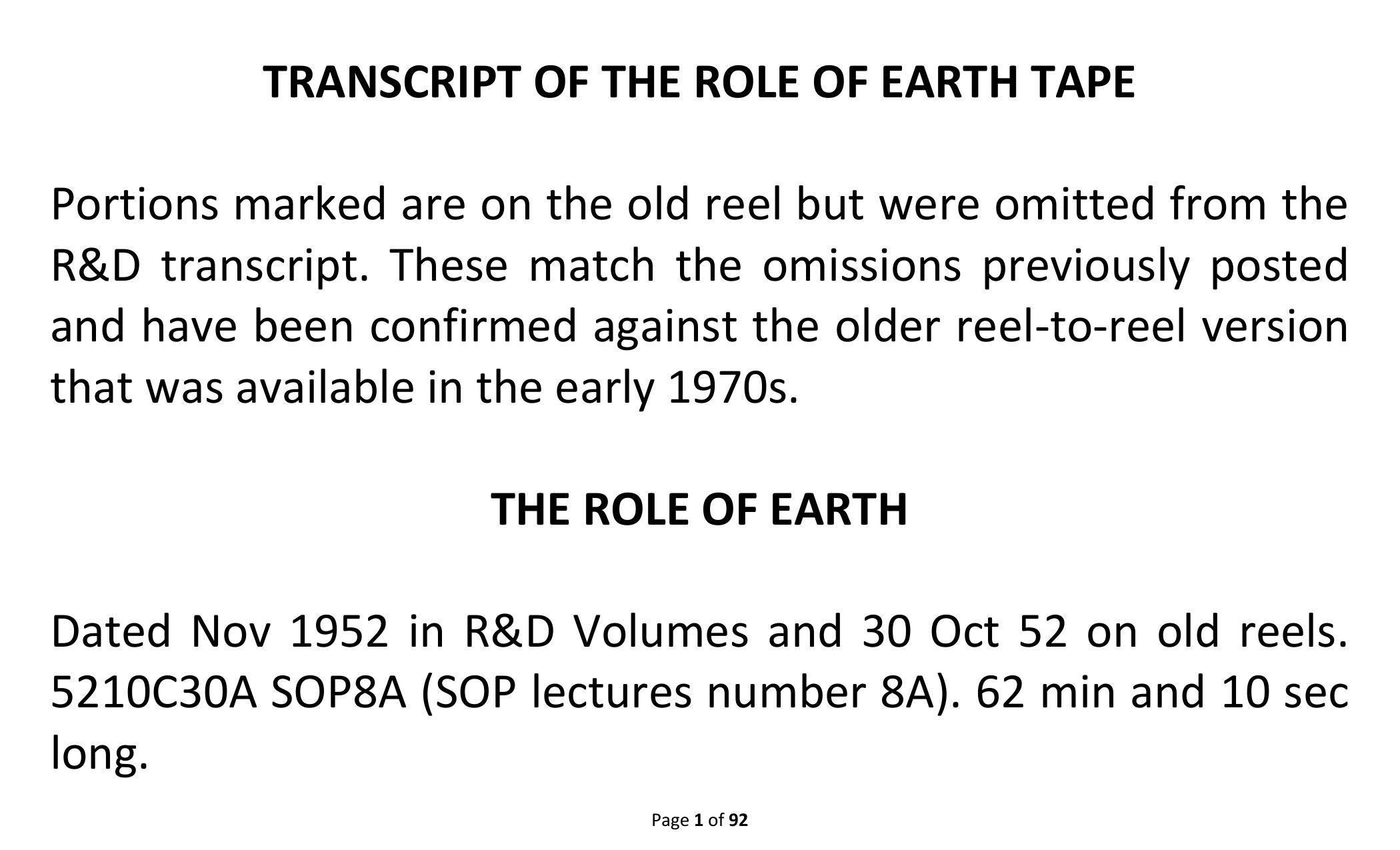 THE ROLE OF EARTH Transcript by Owner