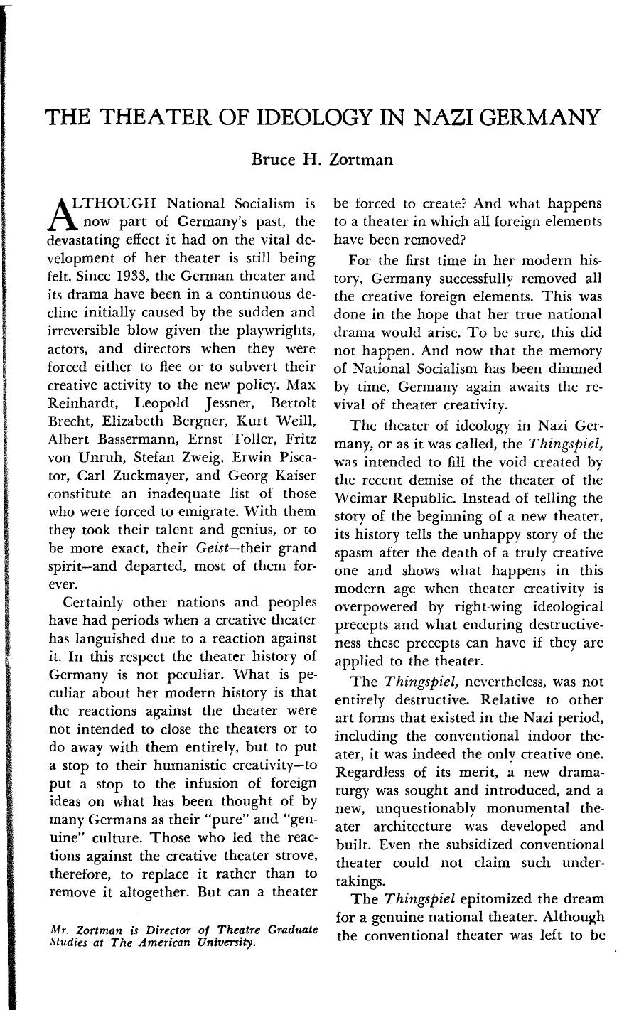 THE THEATER OF IDEOLOGY IN NAZI GERMANY. by Unknown