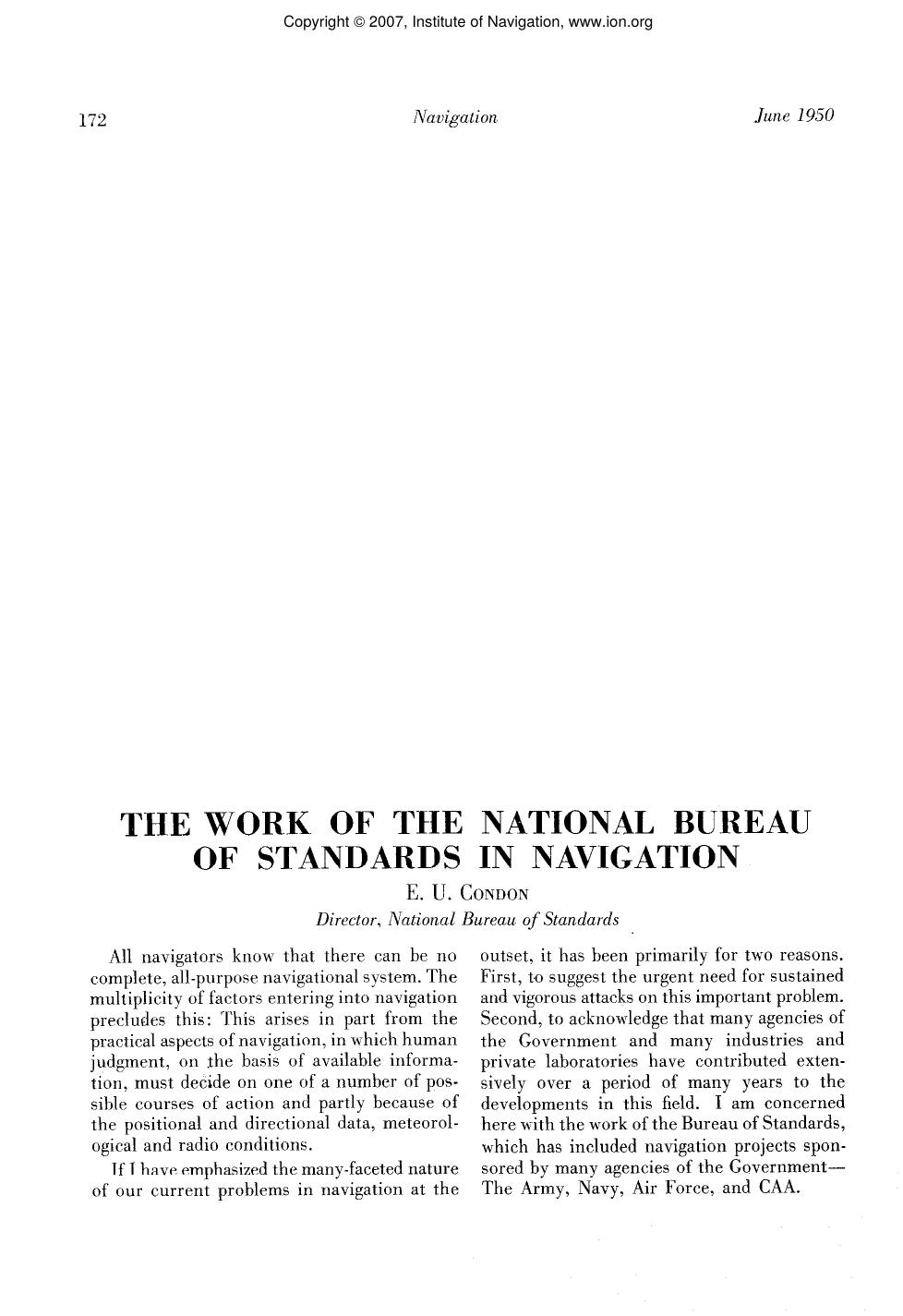 THE WORK OF THE NATIONAL BUREAU OF STANDARDS IN NAVIGATION by E. U. CONDON