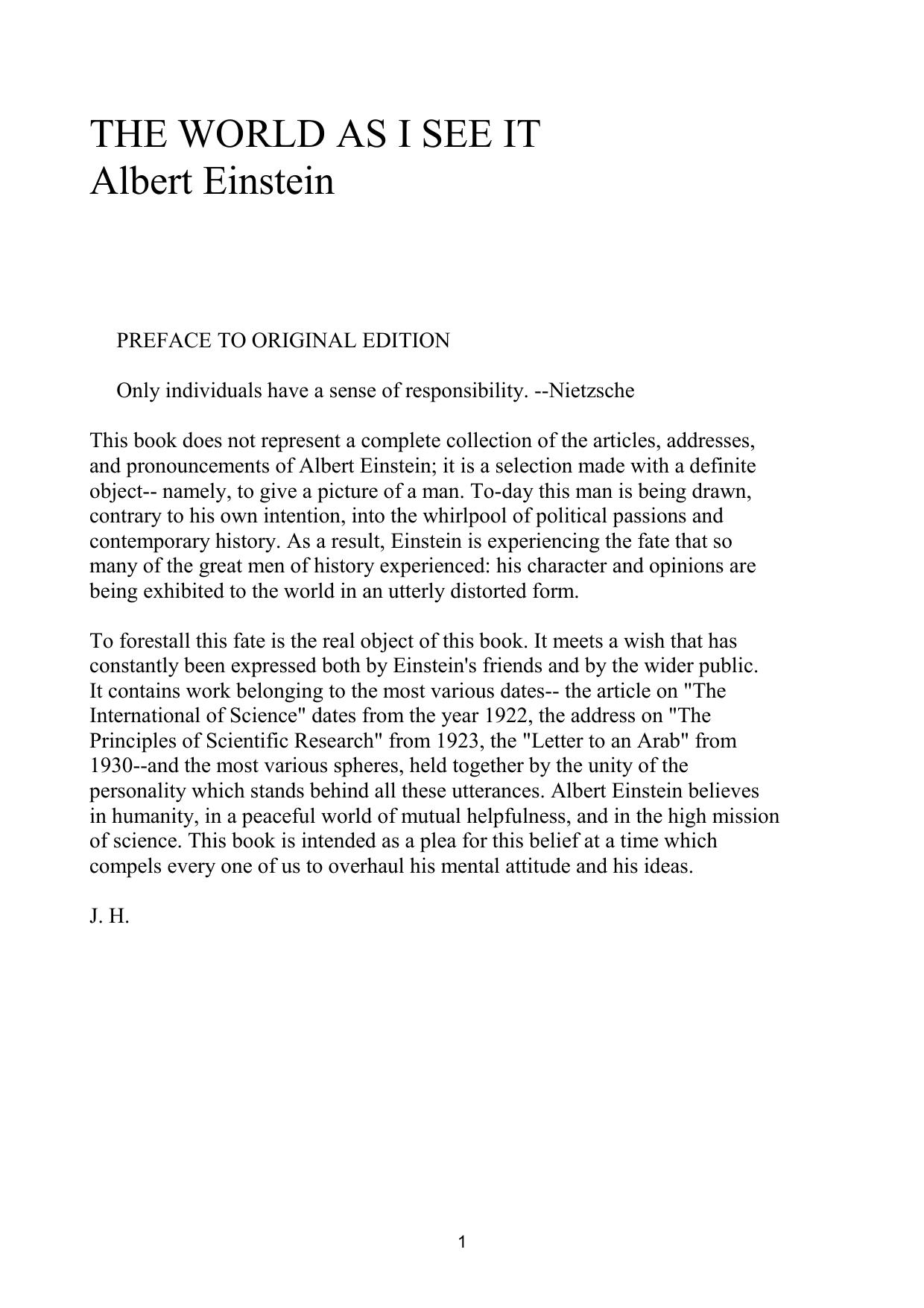 THE WORLD AS I SEE IT by Albert Einstein