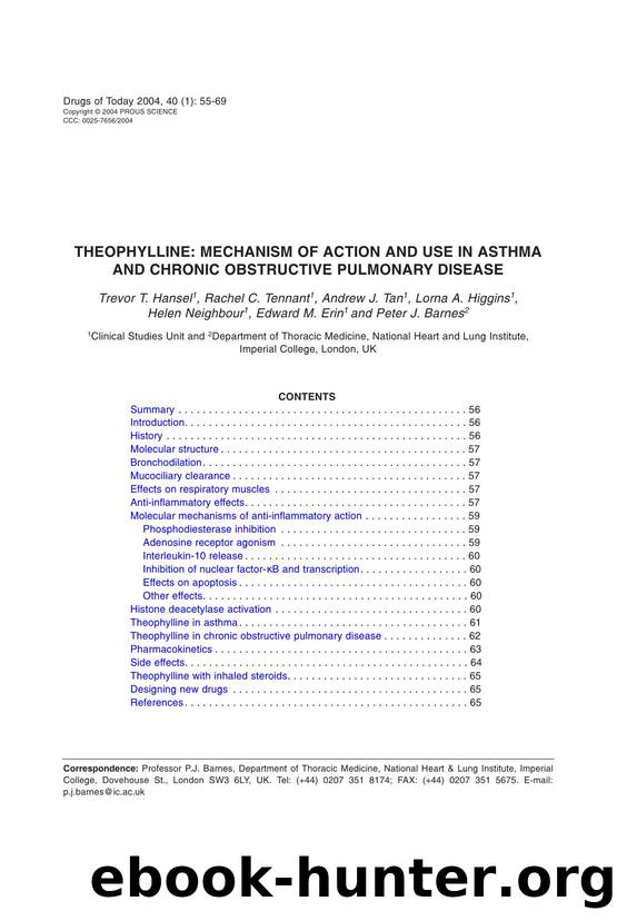 THEOPHYLLINE: MECHANISM OF ACTION AND USE IN ASTHMA AND CHRONIC OBSTRUCTIVE PULMONARY DISEASE by Prous Science (c) 2004