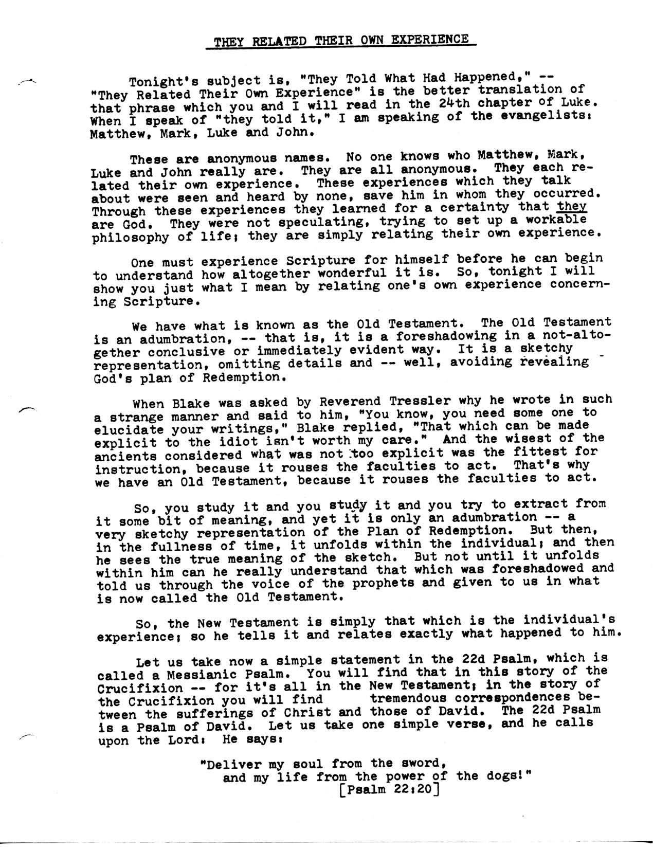THEY RELATED THEIR OWN EXPERIENCE by Neville Goddard