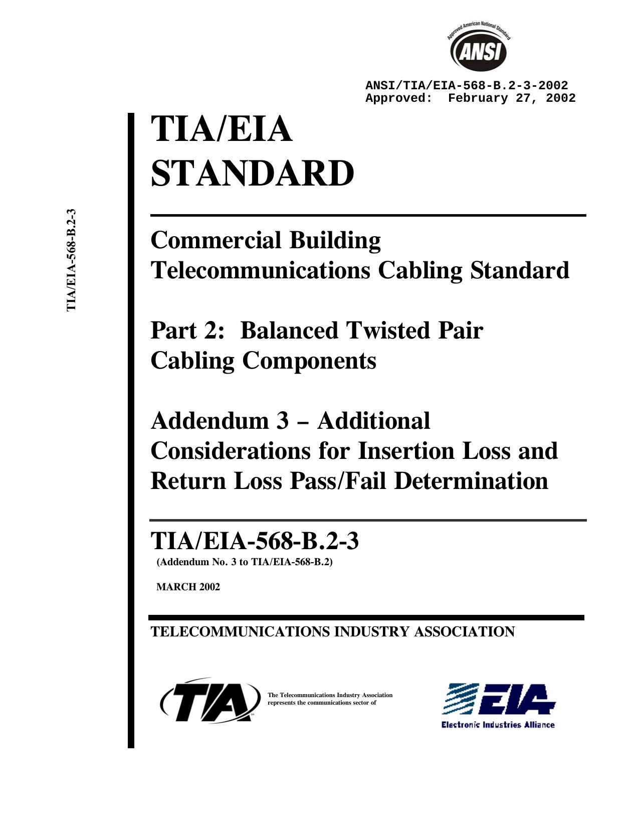 TIAEIE-568-B.2-3 Commercial Building Telecommunications Cabling Standard Part 2: Balanced Twisted Pair Cabling Components Ad by engtemp2