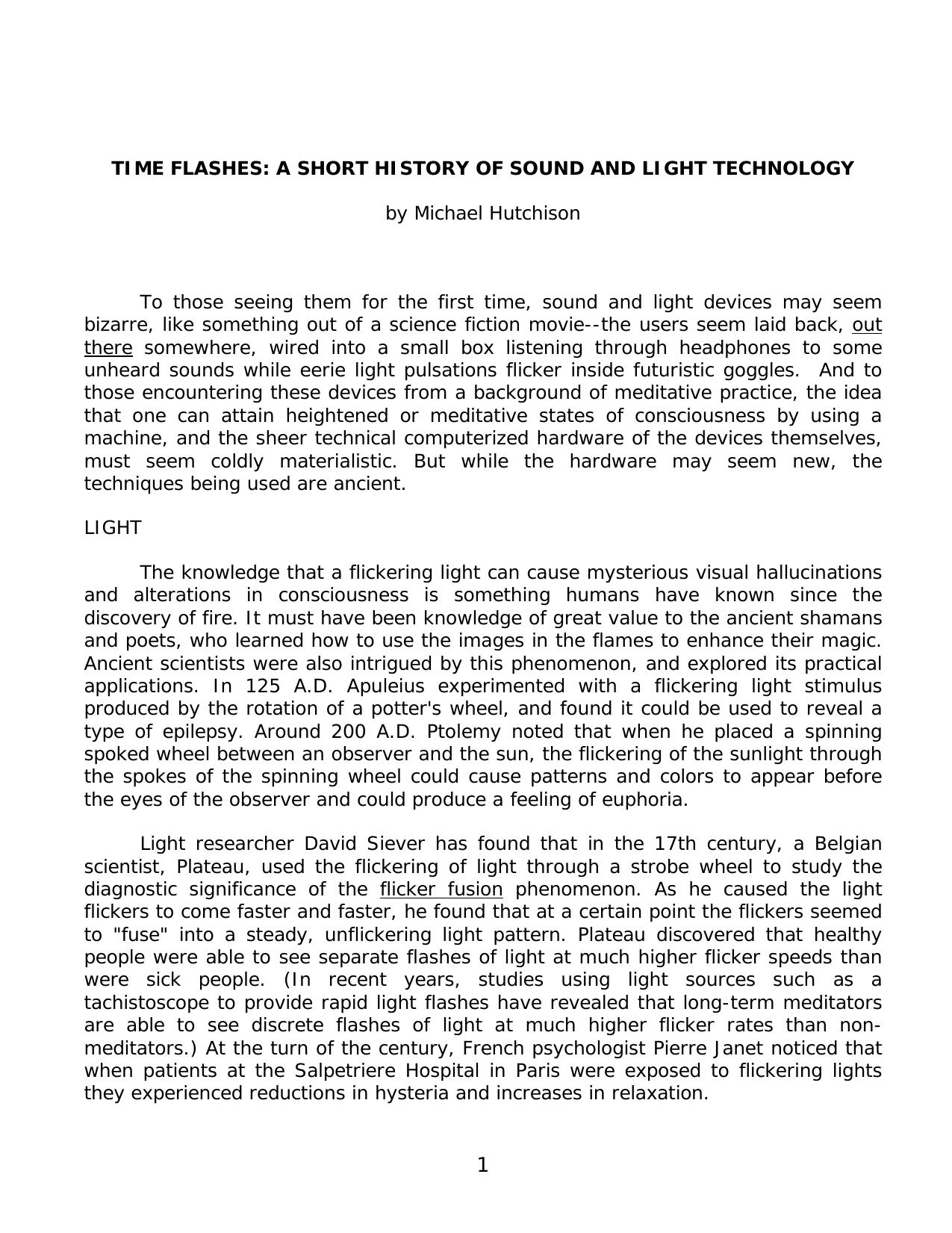 TIME FLASHES: A SHORT HISTORY OF SOUND AND LIGHT TECHNOLOGY by Robert Austin