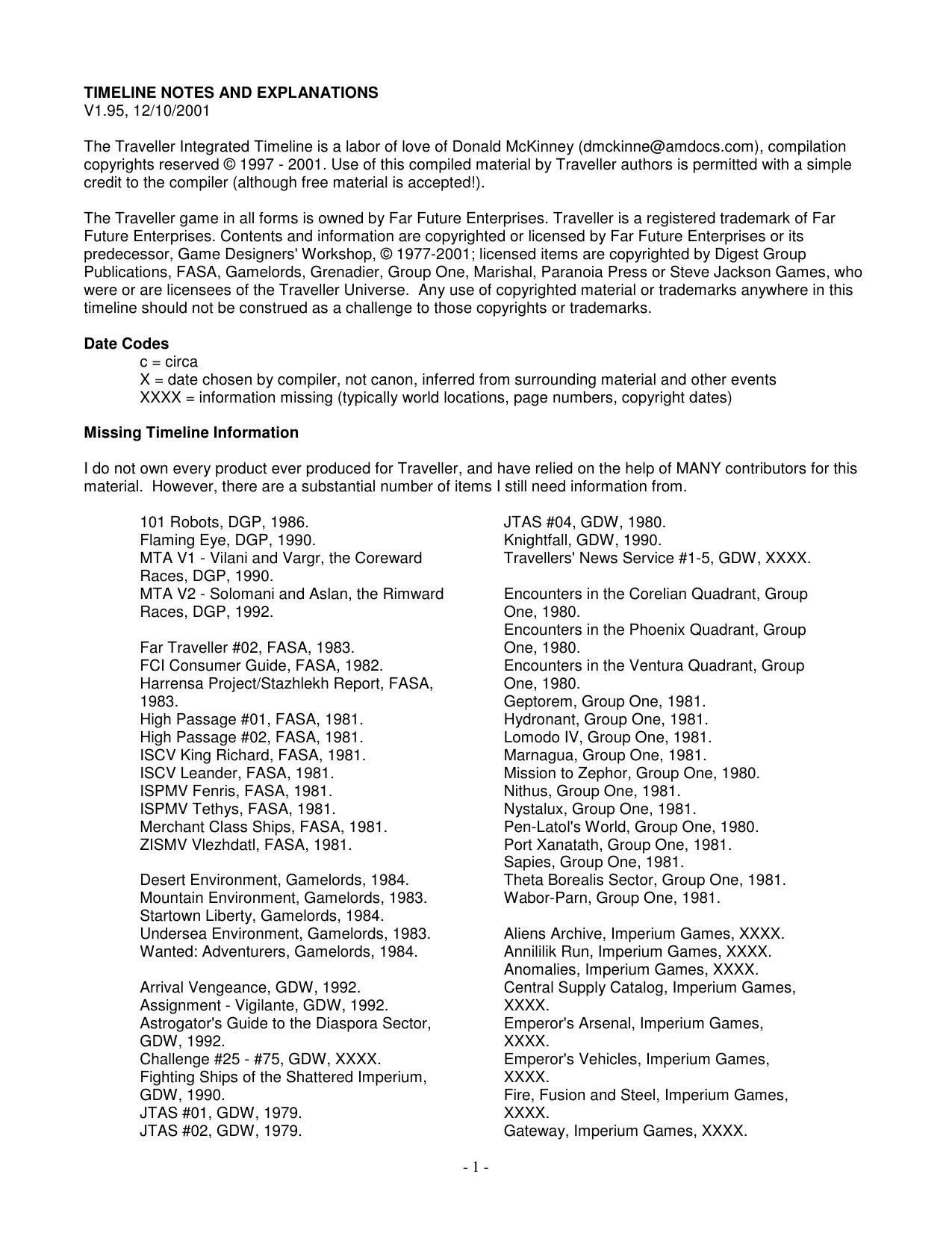 TIMELINE EXPLANATIONS by Donald McKinney