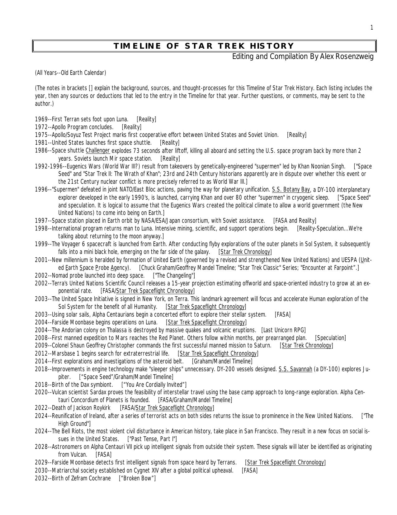 TIMELINE OF STAR TREK HISTORY by n