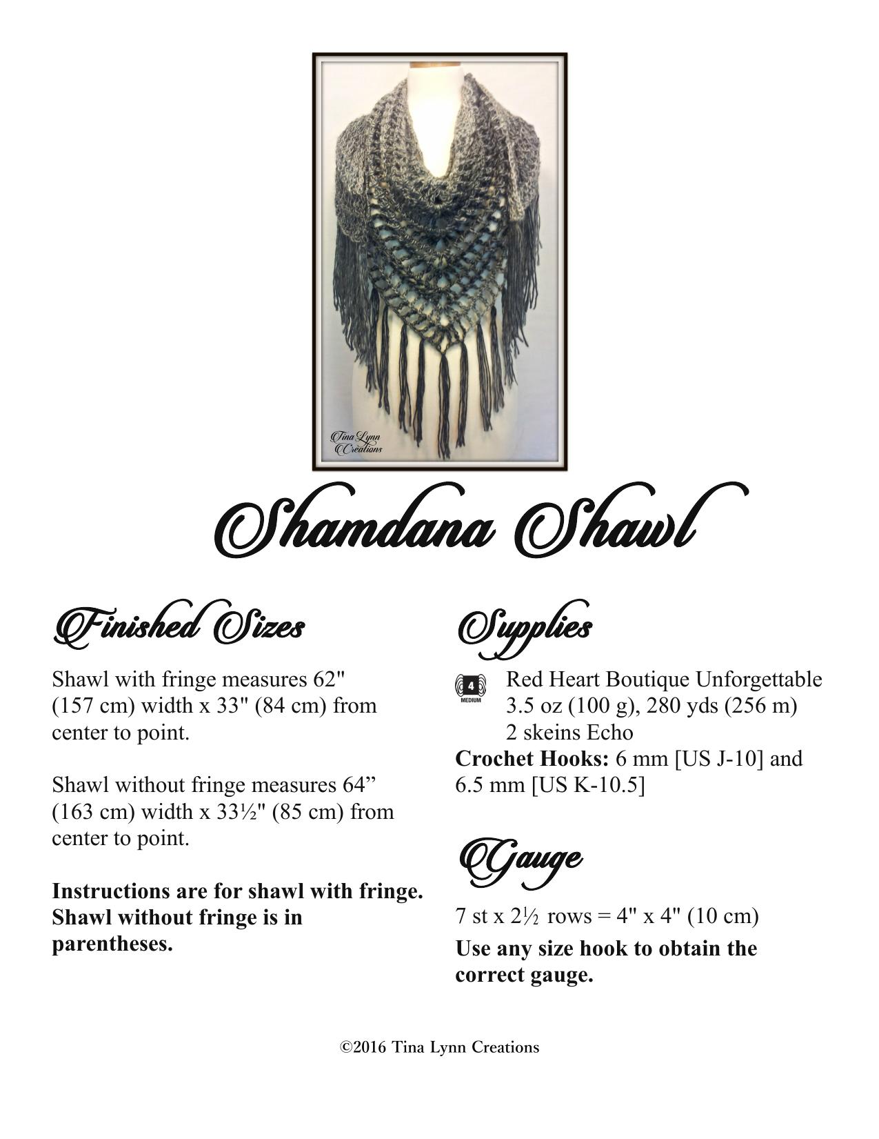 TLC Pattern Shamdana Shawl Updated by Tina Lynn