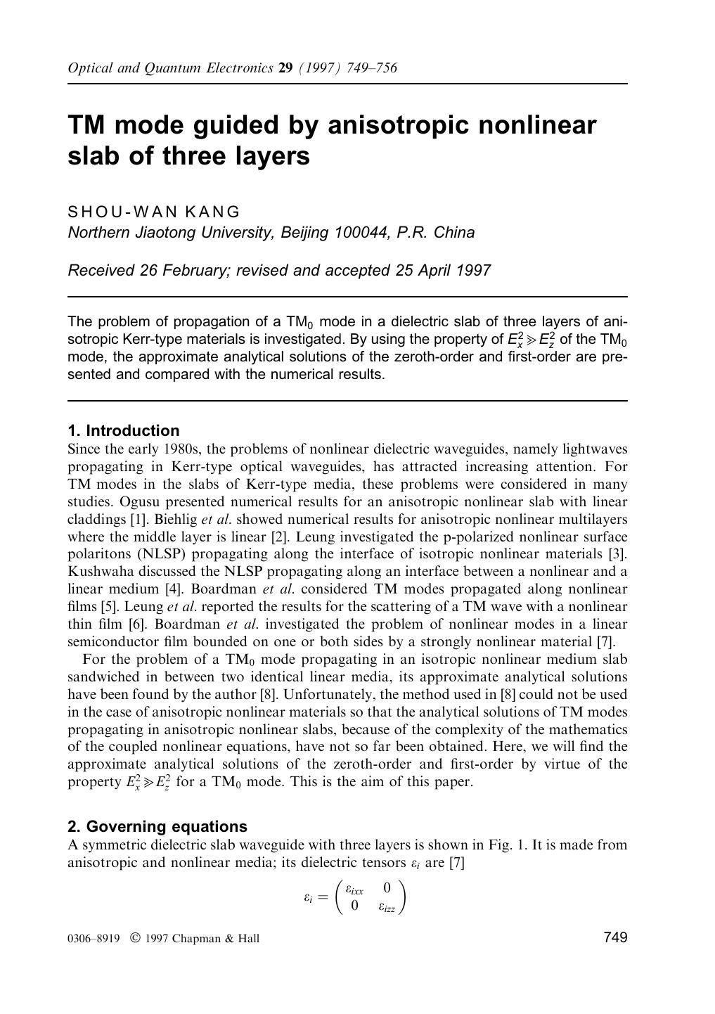 TM mode guided by anisotropic nonlinear slab of three layers by Unknown