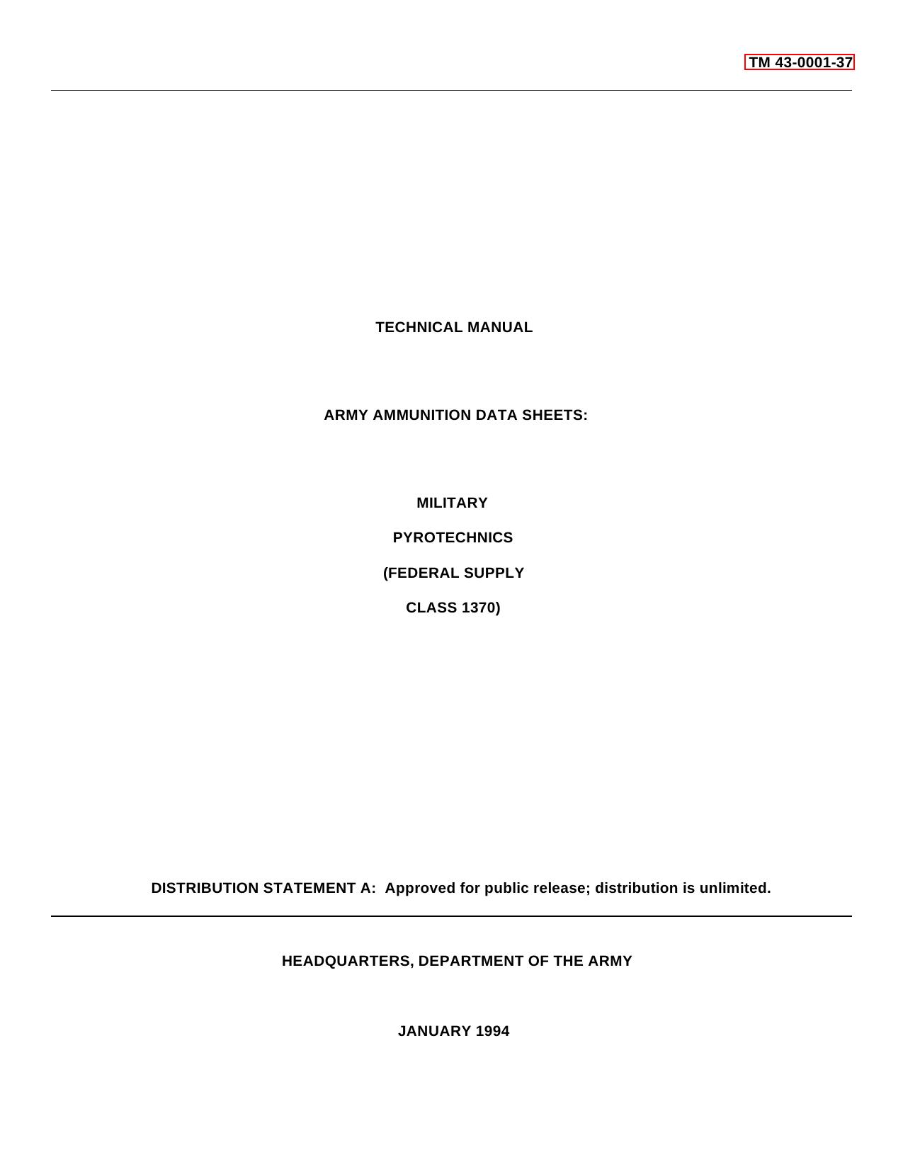 TM-43-0001-37 Ammunition Data Sheets Military Pyrotechnics by Unknown