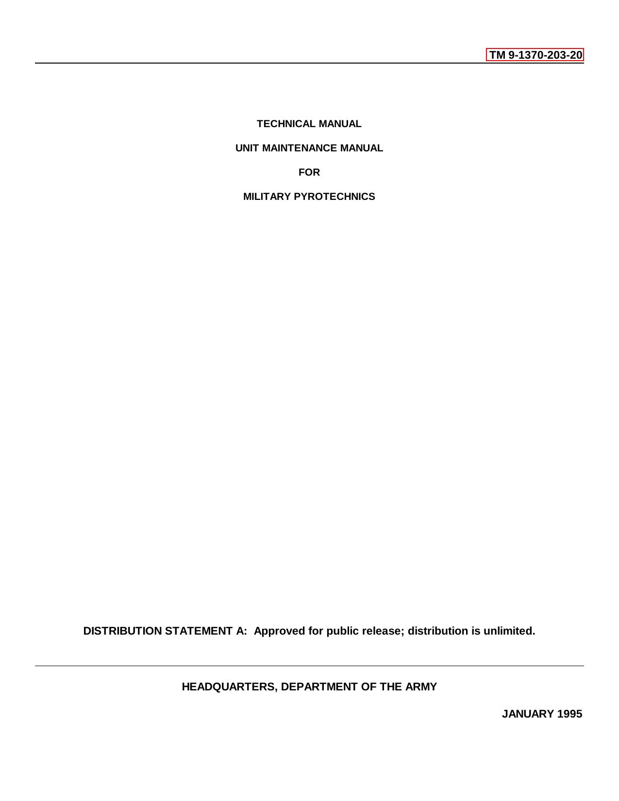 TM-9-1370-203-20 Unit Maintenance Manual for Military Pyroyechnics by Unknown