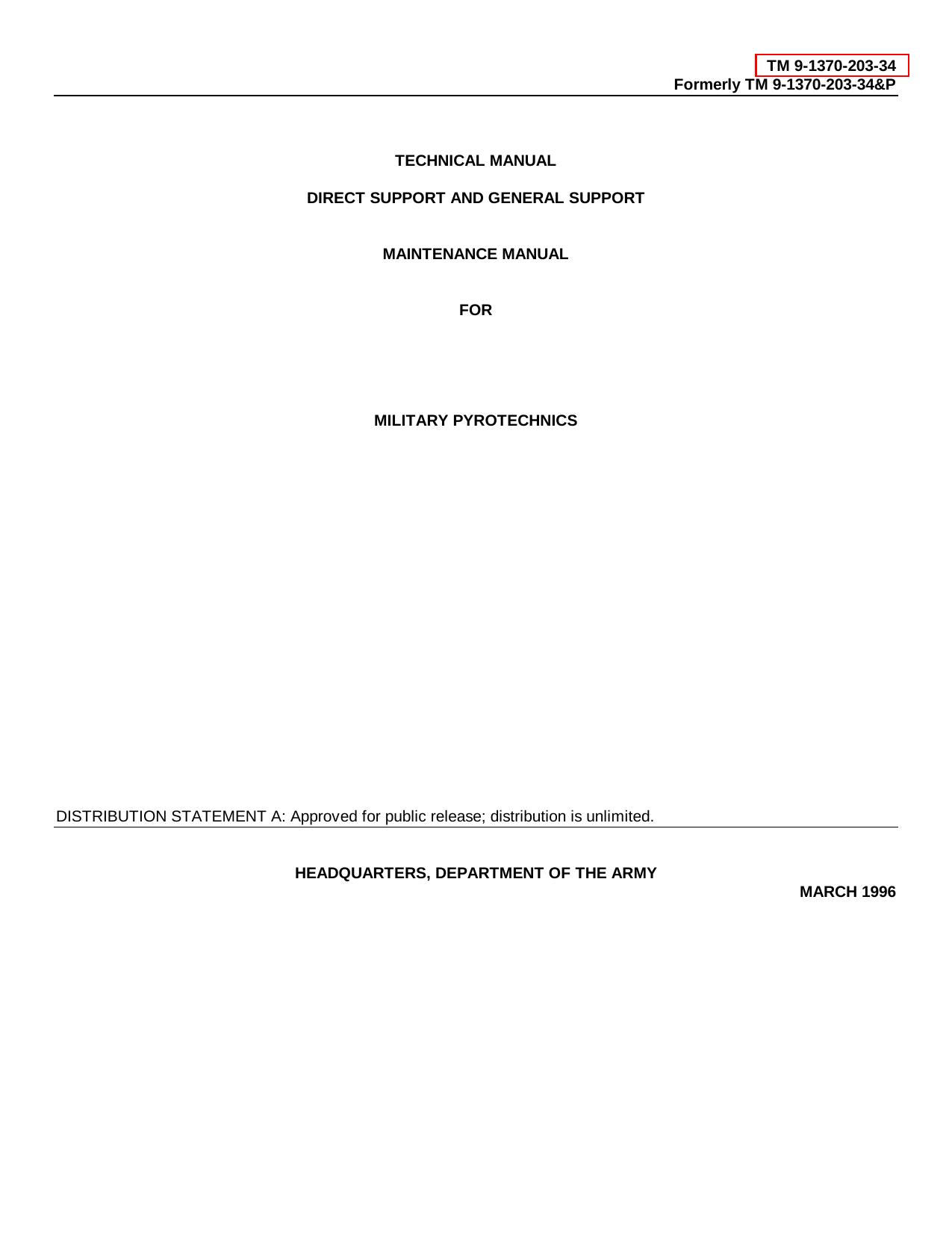 TM-9-1370-203-34 Direct And General Support Maintenance for Military Pyrotechnics by Unknown