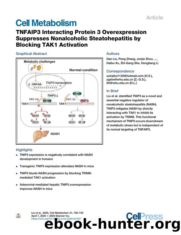 TNFAIP3 Interacting Protein 3 Overexpression Suppresses Nonalcoholic Steatohepatitis by Blocking TAK1 Activation by unknow
