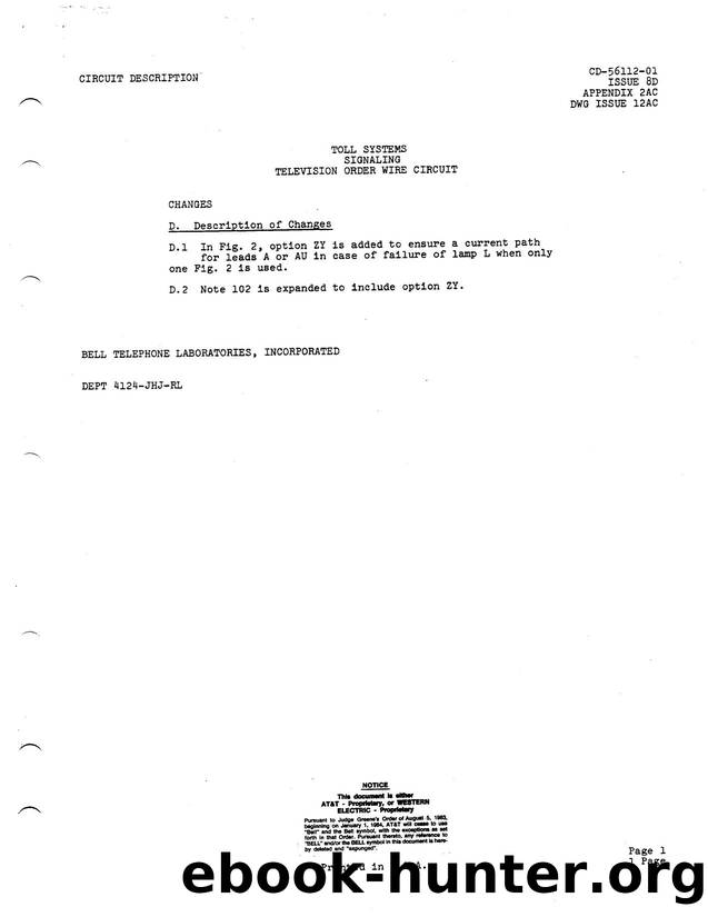 TOLL SYSTEM SIGNALING TELEVISION ORDER WIRE CIRCUIT by Unknown