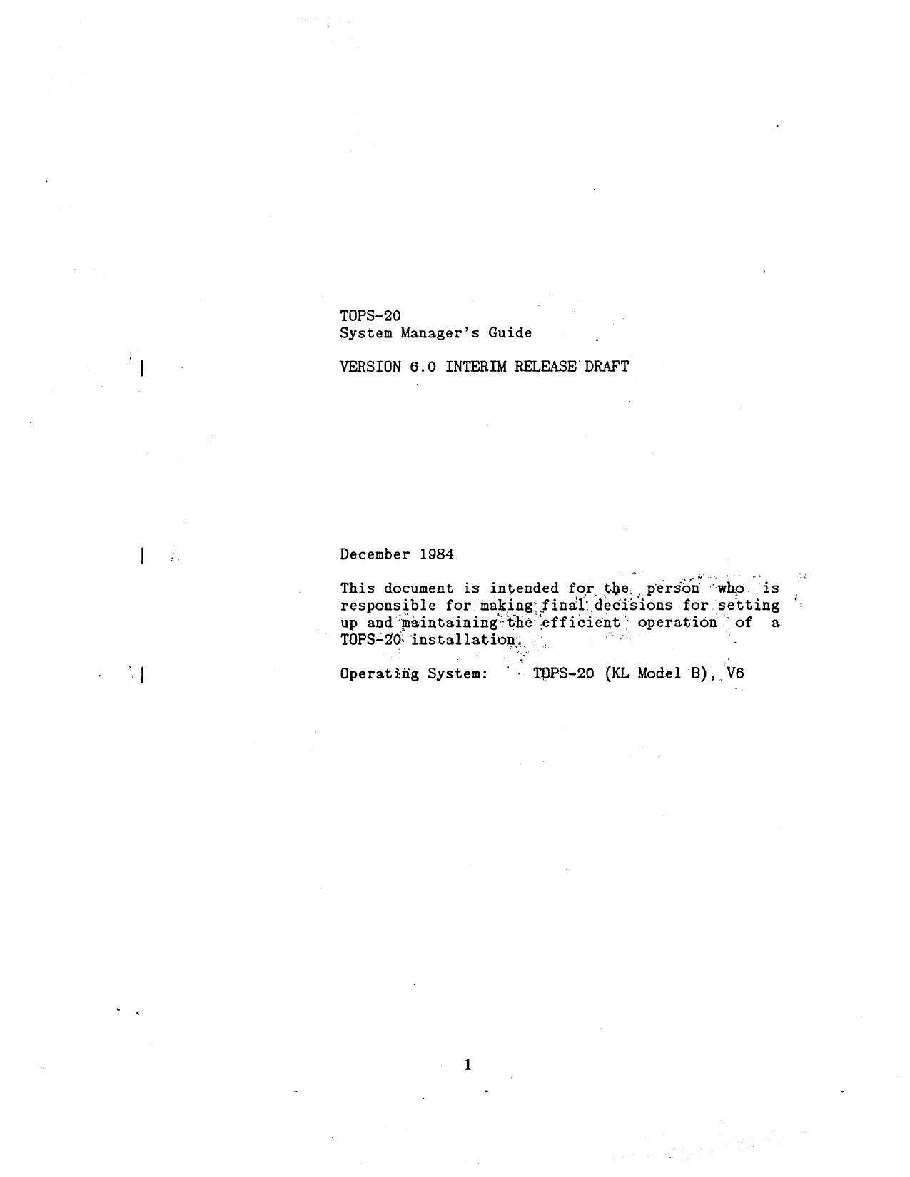 TOPS-20 V6 System Managers Guide Interim Dec84 by Unknown