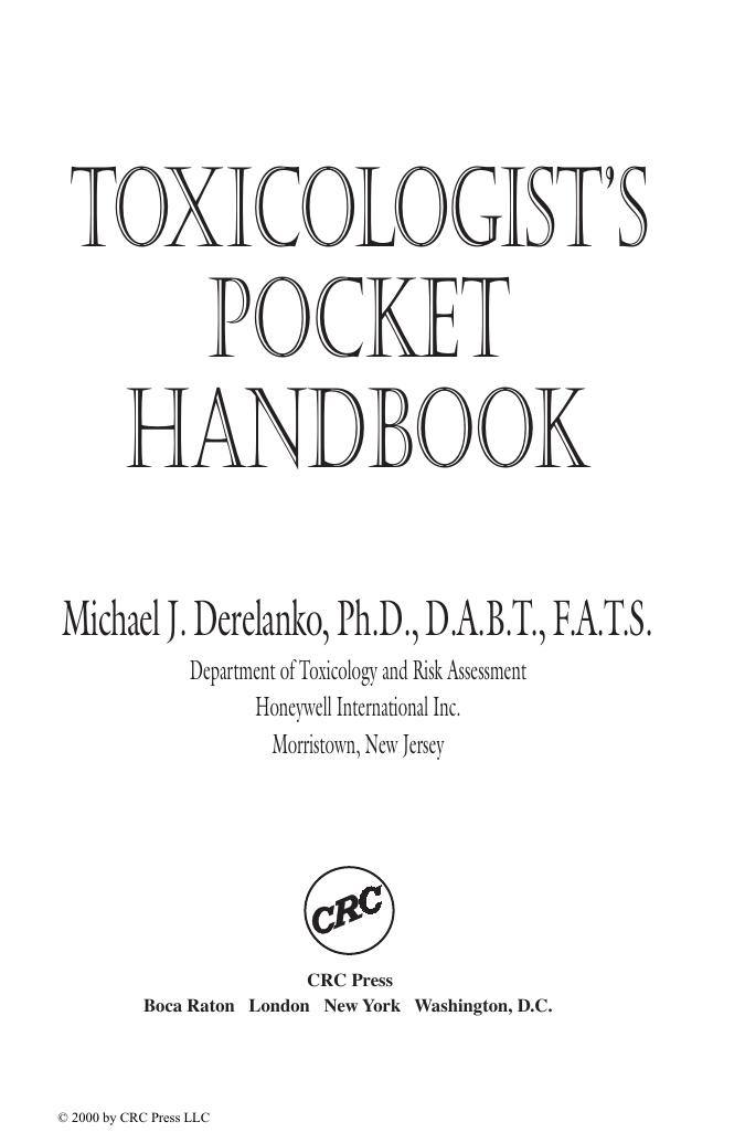 TOXICOLOGISTâS POCKET HANDBOOK by Michael J. Derelanko