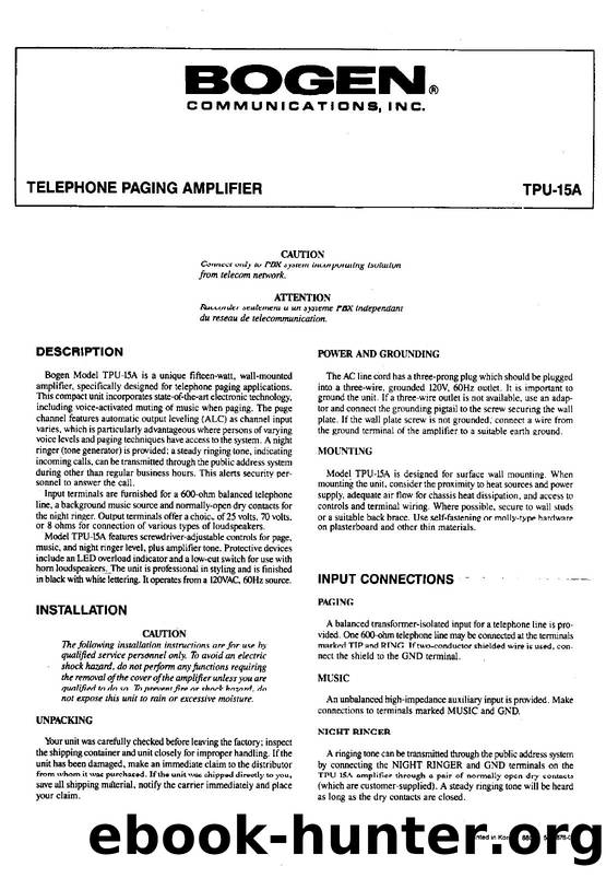 TPU-15A Manual - Telephone Paging Amplifier by Brit Byrnes - Scanned