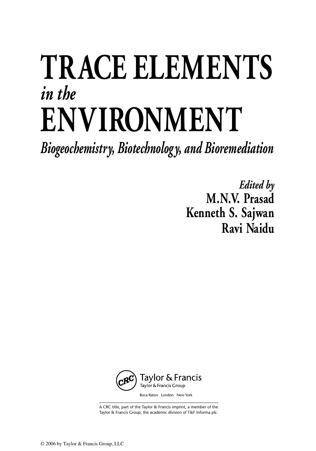 TRACE ELEMENTS in the ENVIRONMENT by Biogeochemistry Biotechnology & Bioremediation