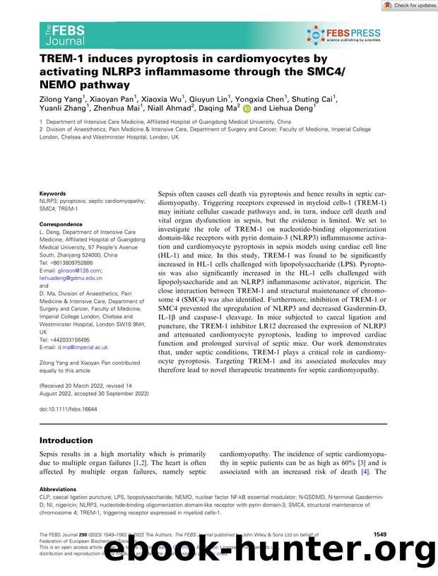 TREMâ1 induces pyroptosis in cardiomyocytes by activating NLRP3 inflammasome through the SMC4NEMO pathway by Unknown